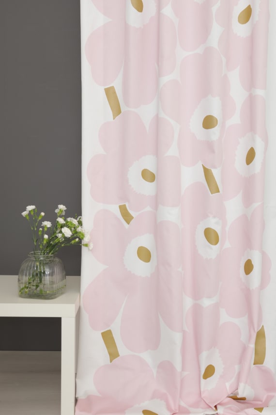 UNIKKO metallipainettu puuvillasatiini vaaleanpunainen